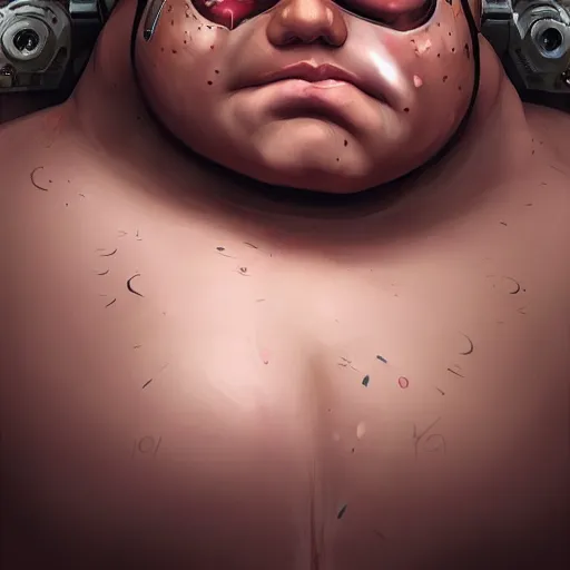 Prompt: beautiful morbidly obese ironman with psycho eyes, intricate, elegant, highly detailed, digital painting, artstation, concept art, smooth, sharp focus, illustration, art by WlOP