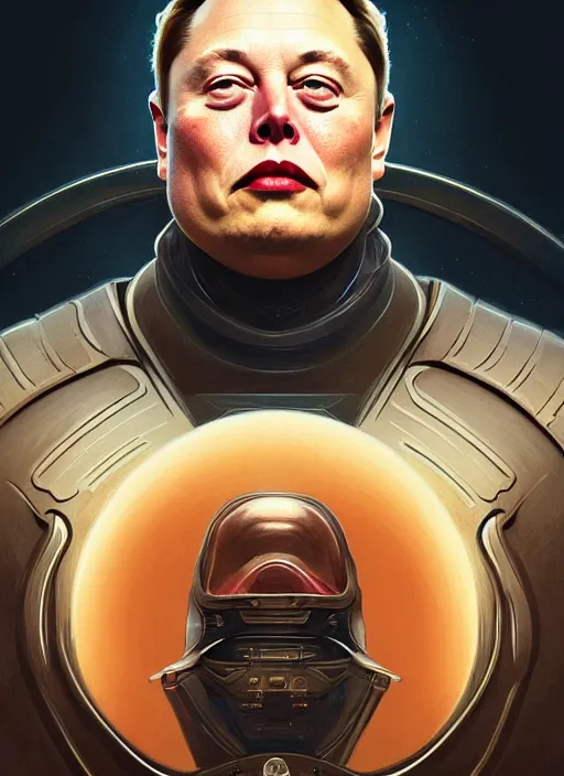 Image similar to elon musk as vladimir harkonnen, dune, portrait, intricate, elegant, highly detailed, digital painting, artstation, concept art, wallpaper, smooth, sharp focus, illustration, art by h. r. giger and artgerm and greg rutkowski and alphonse mucha