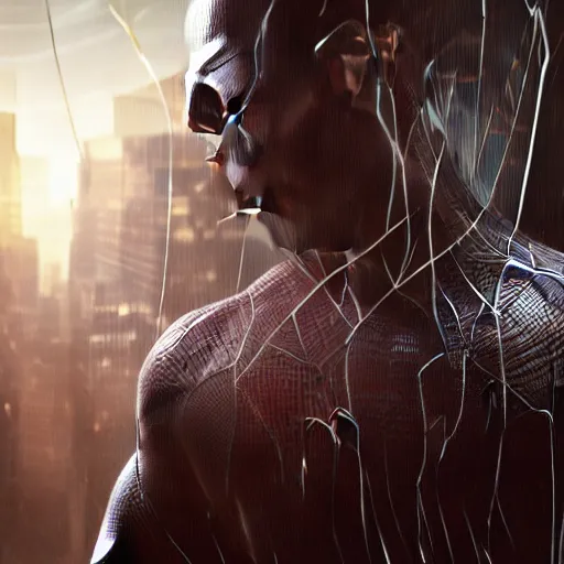 Image similar to Blend of Spiderman and Neo from Matrix, incredibly detailed, photorealistic, cinematic lighting, trending on artstation, 4k, hyperrealistic