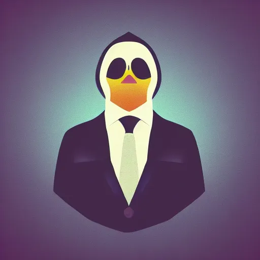 Image similar to penguin headed businessman, portrait, vaporwave, synthwave, neon, vector graphics, cinematic, volumetric lighting, f 8 aperture, cinematic eastman 5 3 8 4 film, photorealistic