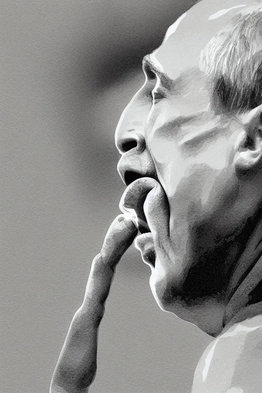 Prompt: Putin inhaling from Copium tank, digital painting