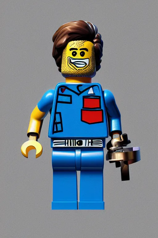 Prompt: a lego minifigure wearing a blue jean and blue t - shirt, he also wears a grey beanie, there is a ducati panigale behind him, 3 d octane render, artstation, concept art, smooth, sharp focus ilustration hq, octane render, hyperrealistic, aenaluck, artgerm and roberto ferri and greg rutkowski