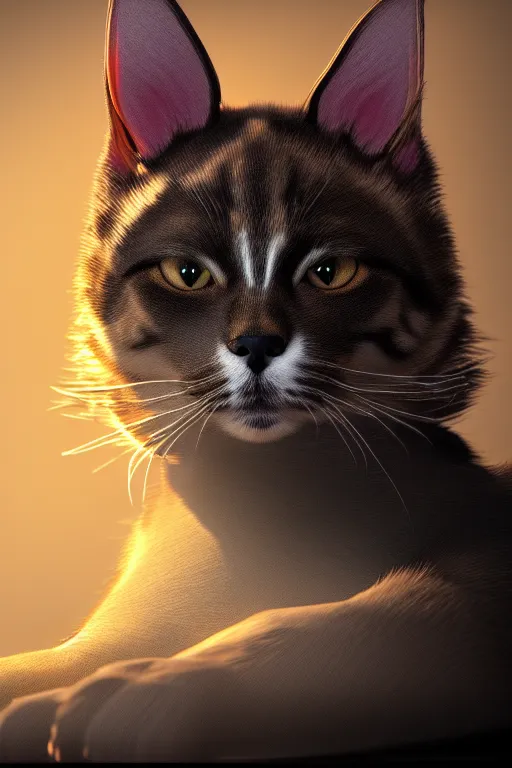 Image similar to epic painting of a cat mixed with a dog, very detailed, ultrarealistic, dramatic lighting, electrical details, high details, 4k, 8k, trending on artstation, unreal engine 5, fur, groom, k9 catdog