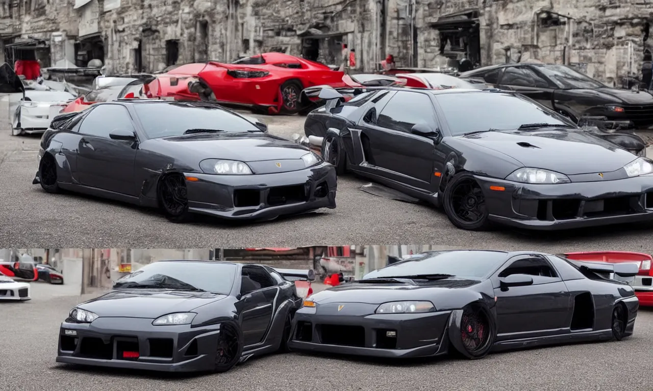 Image similar to a car made from lamborghini + r 3 4 + supra + benz + honda civic