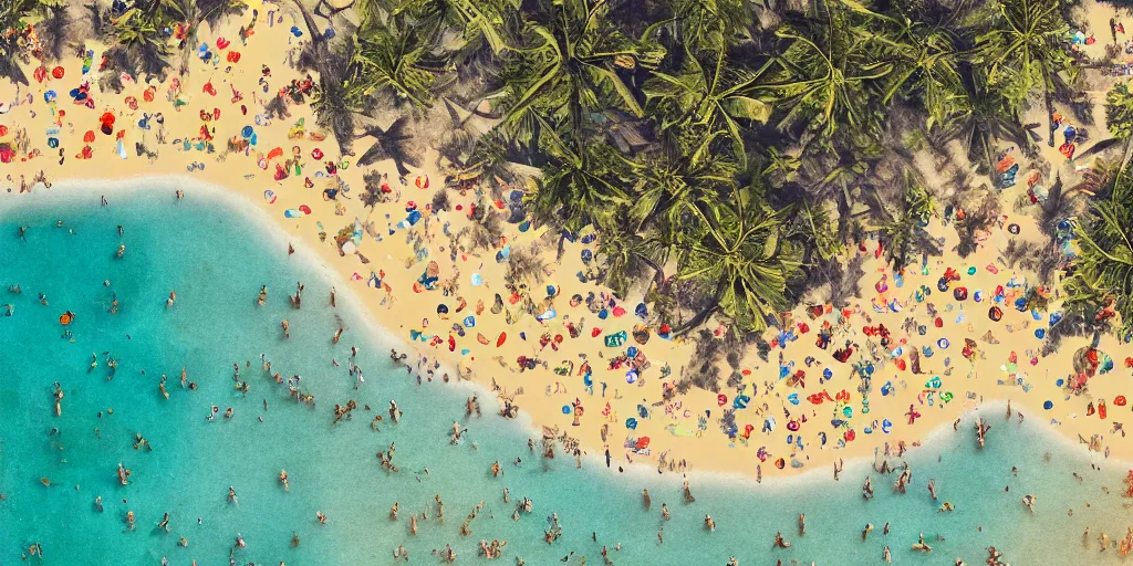 Prompt: 3 6 0 panorama hdr environment map of beach full of sunbathing people of baywatch photograph very high detail focus octane render