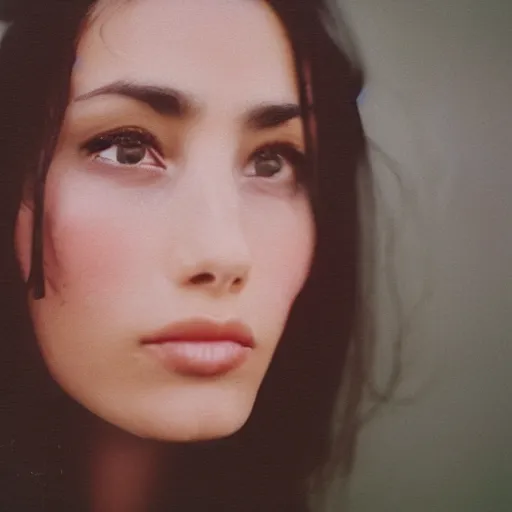 Prompt: portrait a brunette woman, close up, sharp details. nikon 2 9 mm f / 0. 8, cinelux asa 1 0 0, medium - format print.