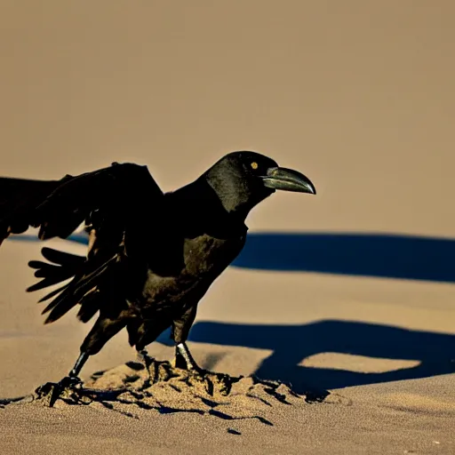 Prompt: A crow hovers over Sandman's head highly detailed, sharp focus