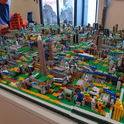 Image similar to a huge abandoned city build out of lego.