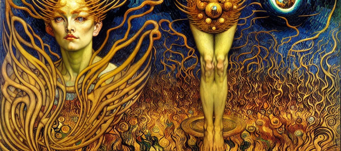 Image similar to Divine Chaos Engine by Karol Bak, Jean Delville, William Blake, Gustav Klimt, and Vincent Van Gogh, symbolist, visionary