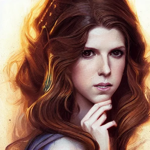 Image similar to a portrait of anna kendrick as a sorceress, urban motifs, intricate, elegant, highly detailed, digital painting, trending on artstation, concept art, smooth sharp focus, illustration, art by artgerm and greg rutkowski