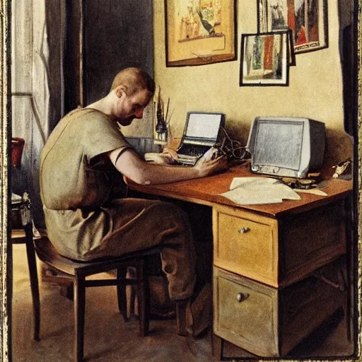 Image similar to Guy working on computer by Carl larsson