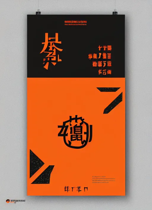 Image similar to poster design with duochrome vintage typographic Japanese katakana, black and orange colour palette, layout design, illustrator vector graphics