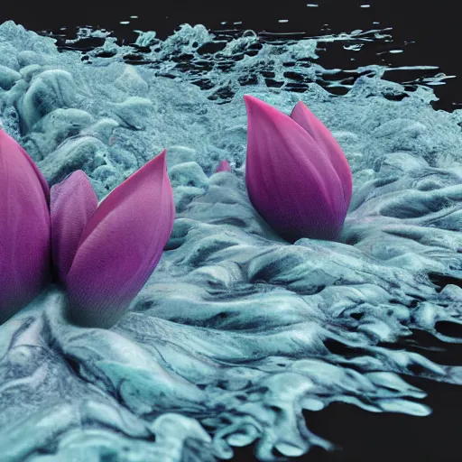 Image similar to a beautiful amazing render of magnolia ink plumes in water by josh bayer and olivia de berardinis and ed benedict, featured on artstation, featured on behance, f 1 6, high speed camera, octane render, 8 k