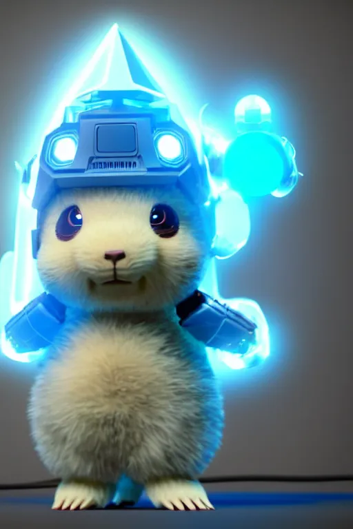 Image similar to high quality 3 d render sci - fi very cute mecha with head of fluffy! wombat!! dancing, highly detailed, unreal engine cinematic smooth, in the style of detective pikachu & blade runner, hannah yata charlie immer, dark blue neon light, low angle, uhd 8 k, sharp focus