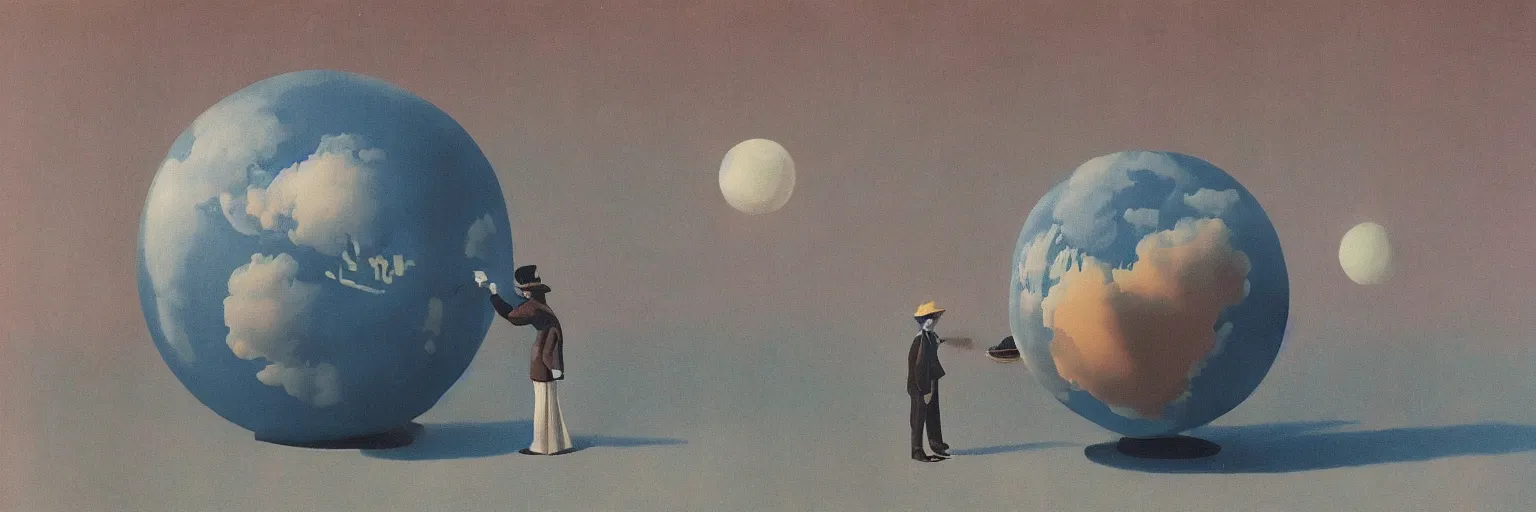 Prompt: globe painting magritte