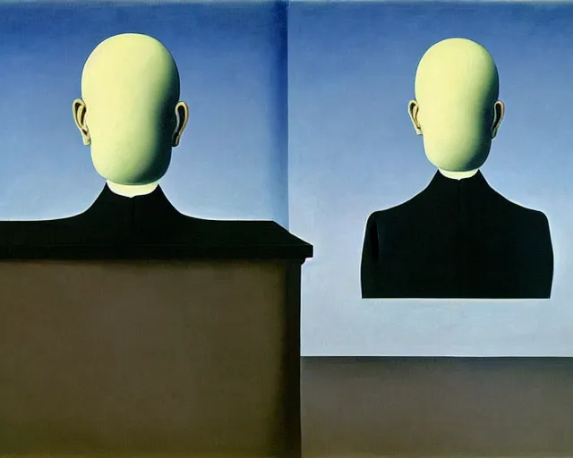 Image similar to Terrifying, disturbing painting by Magritte