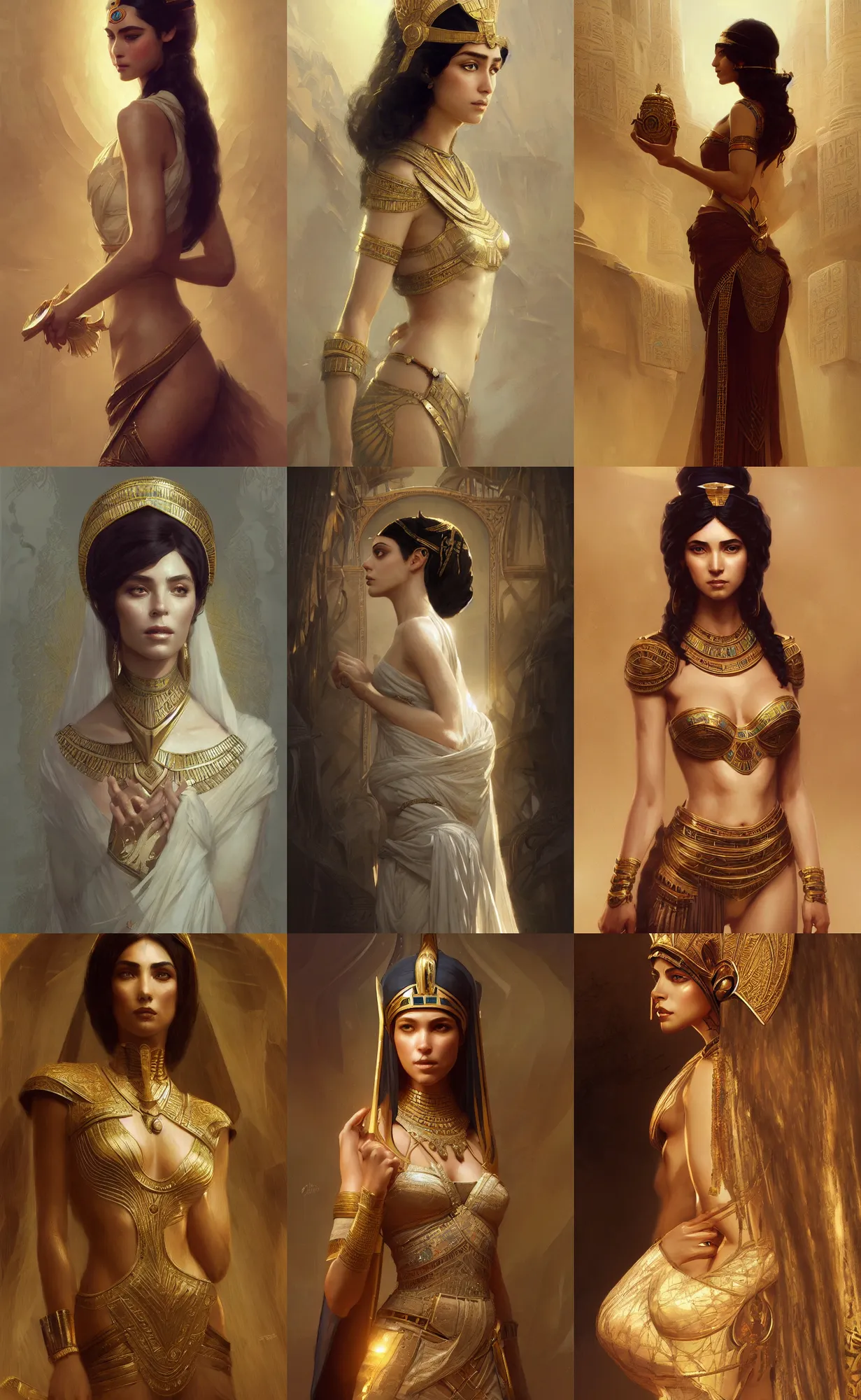 Prompt: egyptian princess, intricate, elegant, highly detailed, digital painting, artstation, concept art, smooth, sharp focus, illustration, art by and greg rutkowski and hegre studio and bouguereau