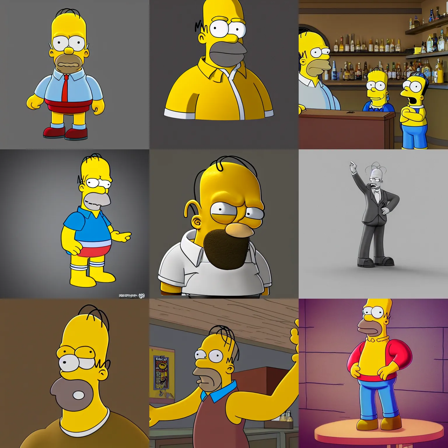 Prompt: homer j simpson in a the simpsons episode, in the bar, artstation, miguel vasquez, 3 d character sketch