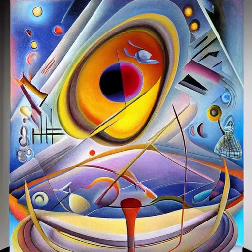 Prompt: a hd surrealism painting of 3d cast glass galactic sculptures by dali and kandinsky, ultra detailed, 4k