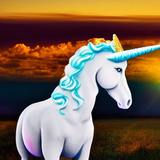 Image similar to unicorn with the head of joe biden in the sunset, detailed, photoshop