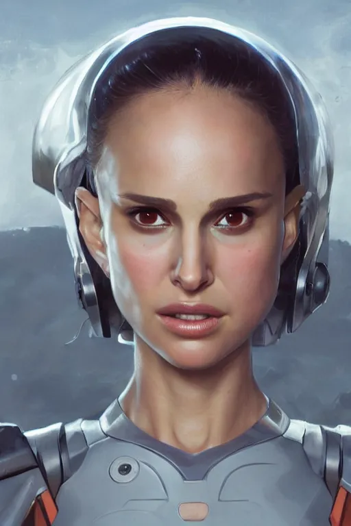 Image similar to hyper realistic painting of natalie portman in an eva plugsuit. hyper detailed face. anime concept art. 4 k. art by greg rutkowski trending on artstation. extremely detailed.