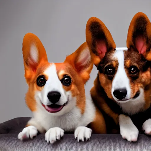 Image similar to a film still of a horror movie featuring two corgi dogs, clown faces, humanoid body, spooky, photography, award - winning, eerie, 4 k