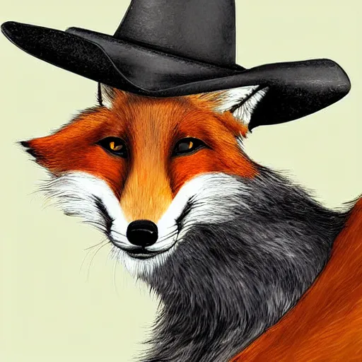 Prompt: A fox wearing a cowboy hat, digital art