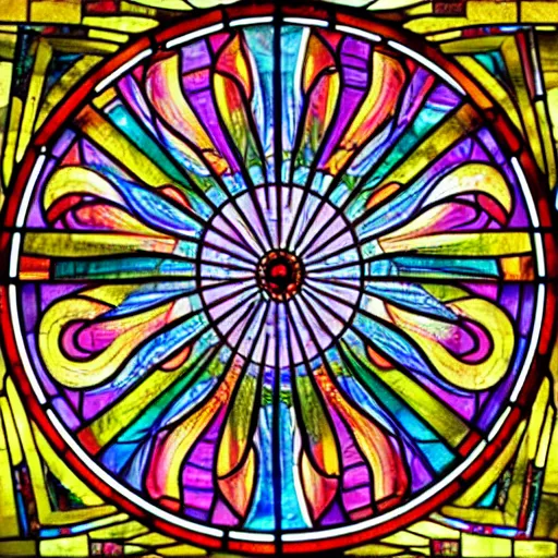 Prompt: stained glass windows designed by alex grey