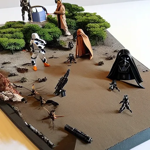 Prompt: “Star wars movie scene diorama made with action figures”