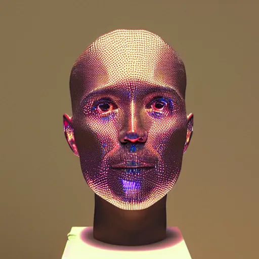 Image similar to a 3d human head made up of shiny holograms