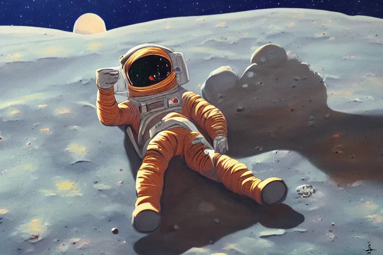 Image similar to an astronaut laying on mars in the style of flooko, acrylic art, detailed, moonlight,