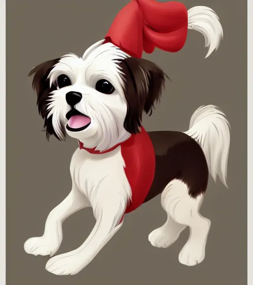 Image similar to small white maltese shihtzu mix dog riding merry - go - round smiling full color digital illustration in the style of don bluth, artgerm, artstation trending, 4 k