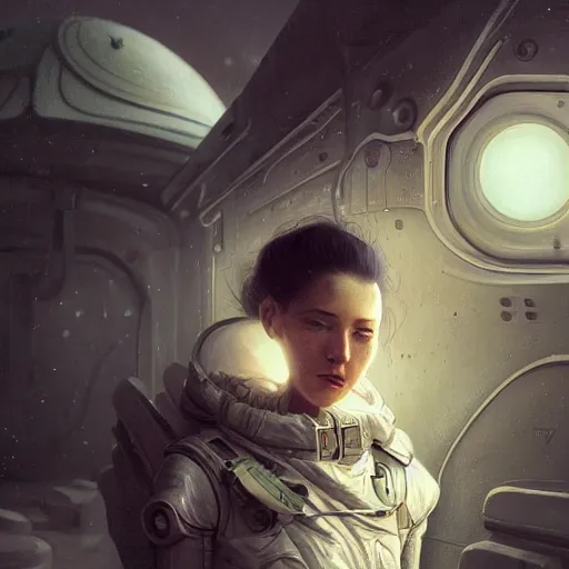 Prompt: A close up futuristic portrait on the street of a Russian sleeping quarters on the moon, Norilsk, sci-fi, fantasy, intricate, very very beautiful, elegant, highly detailed, digital painting, artstation, concept art, smooth, sharp focus, illustration, art by artgerm and greg rutkowski and alphonse mucha