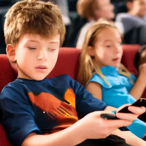 Prompt: annoying kid on his phone in the movie theater