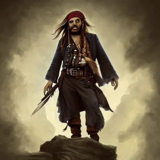 Image similar to photography of boris johnson as captain jack sparrow, deep focus, d & d, fantasy, intricate, elegant, highly detailed, digital painting, artstation, concept art, matte, sharp focus, illustration, hearthstone, art by artgerm and greg rutkowski and alphonse mucha