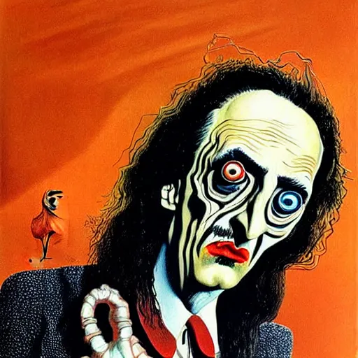 Image similar to graphic illustration, creative design, salvador dali as alice cooper, biopunk, francis bacon, highly detailed, hunter s thompson, concept art