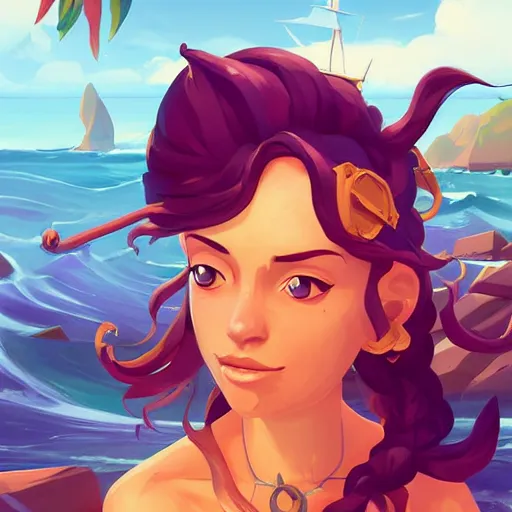 Image similar to painting mermaid treasure on sea of thieves game avatar hero smooth face median photoshop filter cutout vector, behance hd by jesper ejsing, by rhads, makoto shinkai and lois van baarle, ilya kuvshinov, rossdraws global illumination