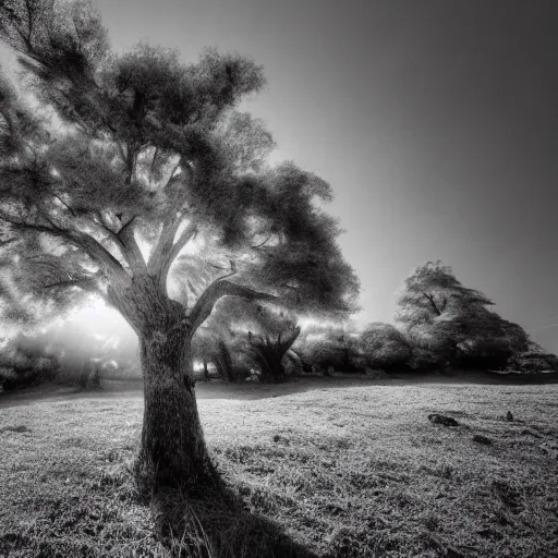 Prompt: portrait of absurd animal from a distant planet, moody lighting, highly detailed b & w photorealistic 1 8 mm wide angle infrared photo