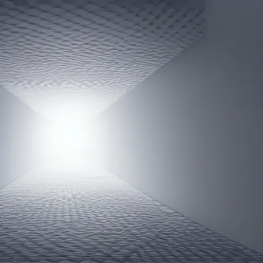 Image similar to inside of blank dark with no light endless cube with white contours. Realistic Concept Art photography