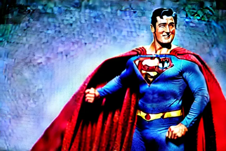 Image similar to rock hudson playing superman in, superhero, dynamic, 3 5 mm lens, heroic, studio lighting, in colour