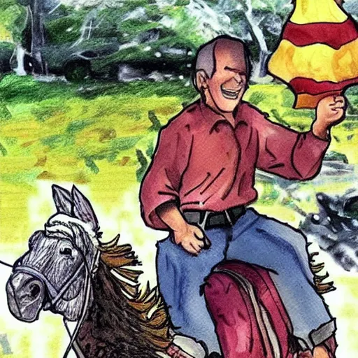 Prompt: biden riding a donkey, cartoon, manga, anime