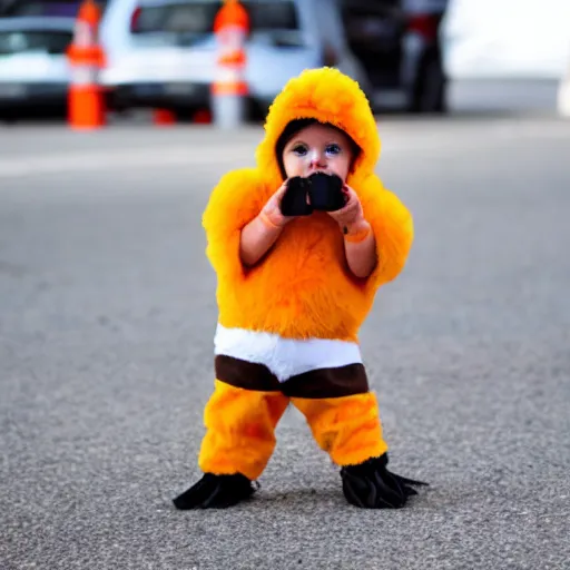 Image similar to photography cute baby chick dressed as an inmate