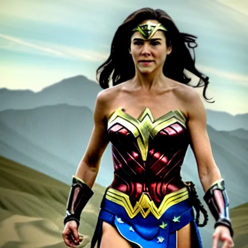 Prompt: Jennifer Aniston as Wonder Woman, movie screenshot