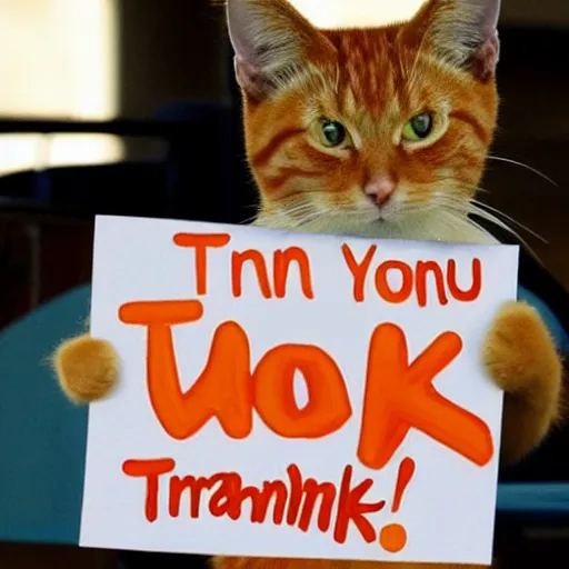 Image similar to cute orange tabby cat holding a sign that says