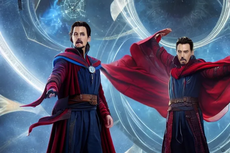 Image similar to film still of Johnny Depp as Doctor Strange in Avengers Endgame, 4k