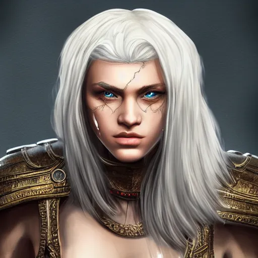 Image similar to stunning russian barbarian fighter teenager with platinum blonde hair, HD, D&D 4k, 8k, incredibly detailed, intricate, masterpiece, digital illustration, trending on artstation, character design, concept art