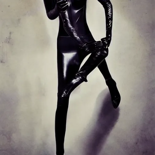 Image similar to Full-body portrait of Emma Stone as catwoman, trending on Artstation, by Nick Knight, by Bella Kotak, by Paolo Roversi, by Tyler Shields