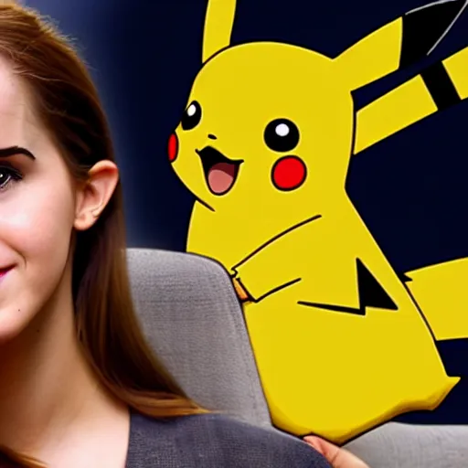 Image similar to photo of a pikachu with the face of emma watson