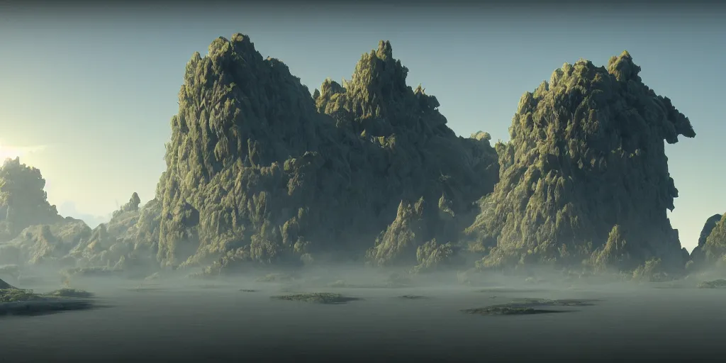 Prompt: alien landscape, floating islands, 8 k uhd, unreal engine, octane render in the artstyle of kuindzhi