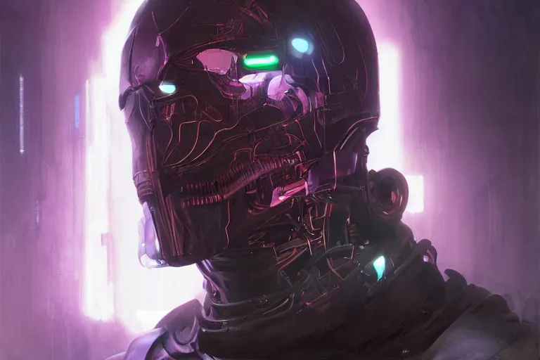 Image similar to portrait of cyborg Dementor from Harry Potter in cyberpunk, neon lighting, portrait in center, digital art from artstation by Ruan Jia and Mandy Jurgens and Artgerm and william-adolphe bouguereau and Greg Rutkowski and Wayne Barlowe
